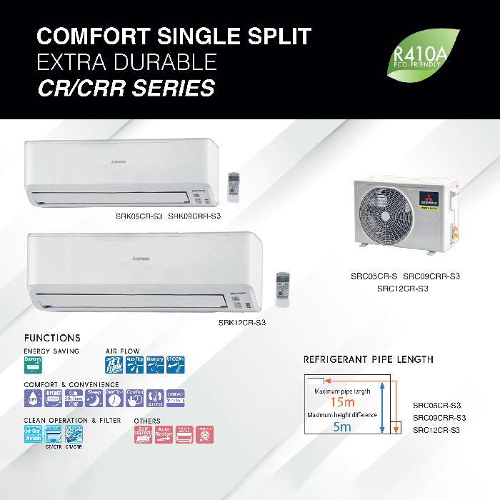 Mitsubishi AC Standard Wall Mounted Split 1 PK - SRK09CTR-S3